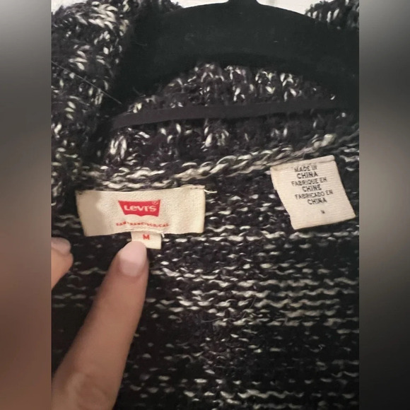 Levis Black Thick Chunky Mid-Length Knitted Cardigan Size Medium - Picture 3 of 7